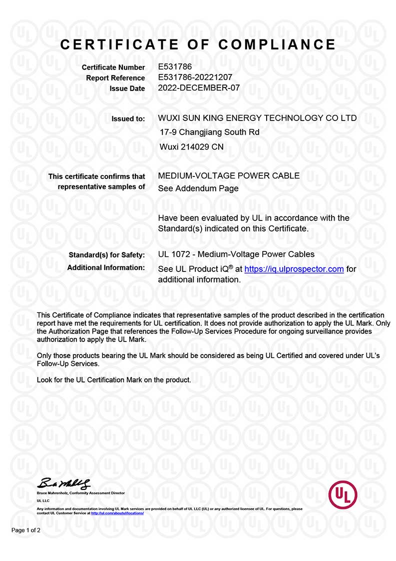 Certificado MV-90/105 Cbale UL1072